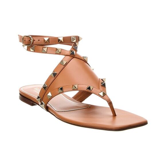 Valentino Rockstud Leather Thong Sandal, Beige - Picture 1 of 5